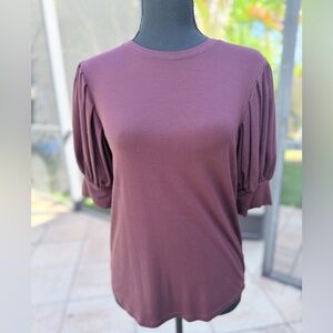 Frame small Burgundy/Wine Balloon Elbow Sleeve Jersey Knit Tee Blouse Top